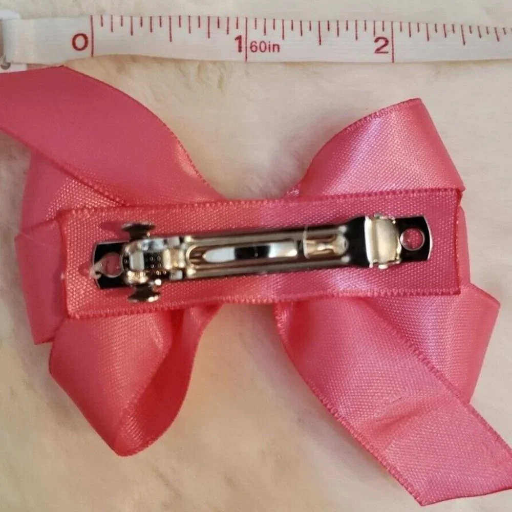 Pack of 3 Beautiful Handmade Girls Hair Bow Barrett Pink Silky Small/Medium